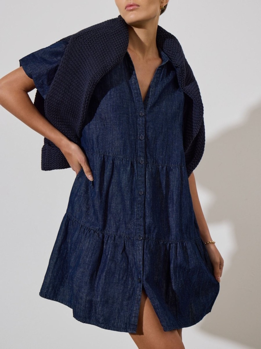 NWT Brochu Walker Havana Mini Indigo Dress Cotton Linen Size XS